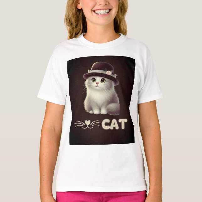 Snyggt Cat med Hat - Perfekt Gift för Cat Lovers T Shirt (Framsida)