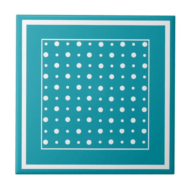 Snyggt Ceramic Tile, White Polka dots på Teal Kakelplatta (Framsidan)