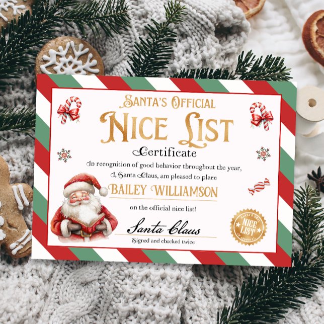 Snyggt certifikat från tomten godkänt två gånger inbjudningar (nice certificate official nice list Santa Claus instant download printable)