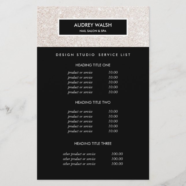 Snyggt Champagne rosa Salon Pricing & Services Flygblad (Framsidan)