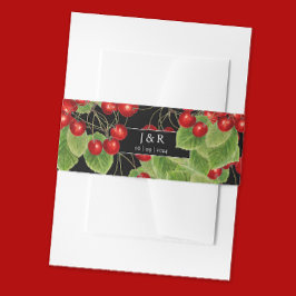 Snyggt Cherry Black Bröllop Initialer Monogram Band För Inbjudningskort