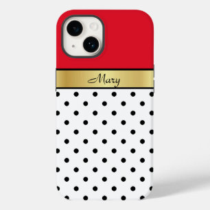 Snyggt Cherry Red White Black Doted, Guld Ribbon