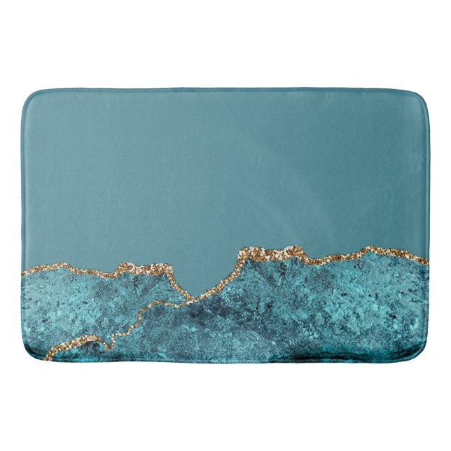 Snyggt Chic av blått Guld-agate-geode Badrumsmatta (Framsidan)