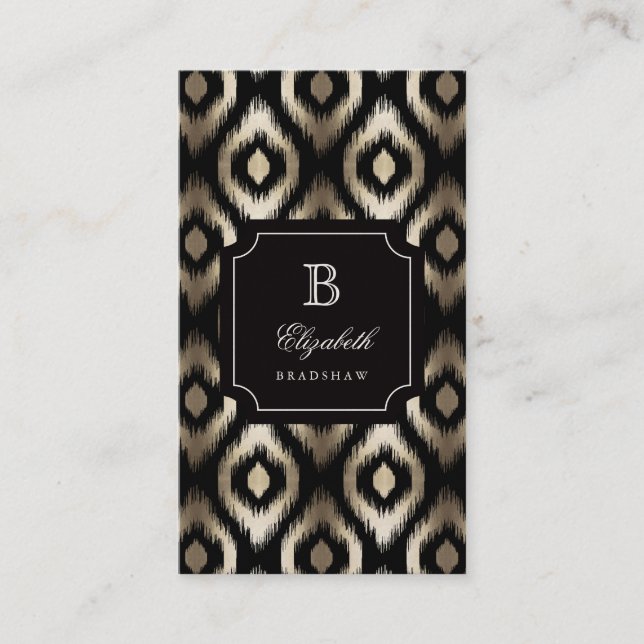 Snyggt Chic Black Gold Foil Diamond Ikat Monogram Visitkort (Framsida)