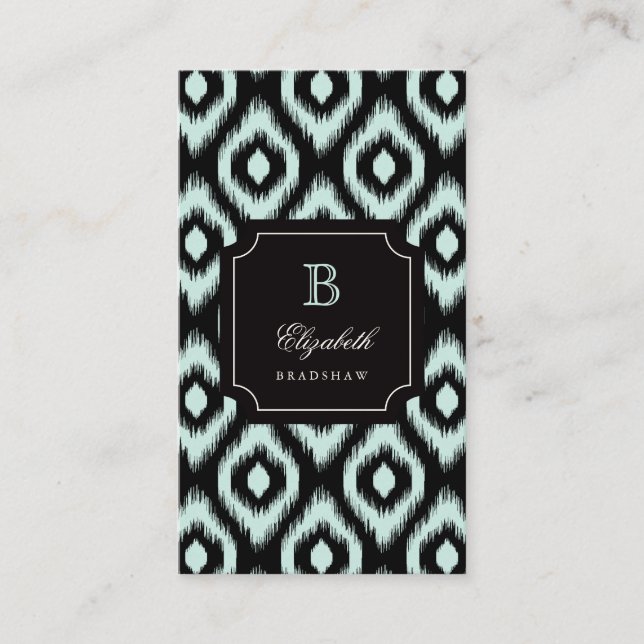 Snyggt Chic Black Mint Diamond Ikat Monogram Visitkort (Framsida)