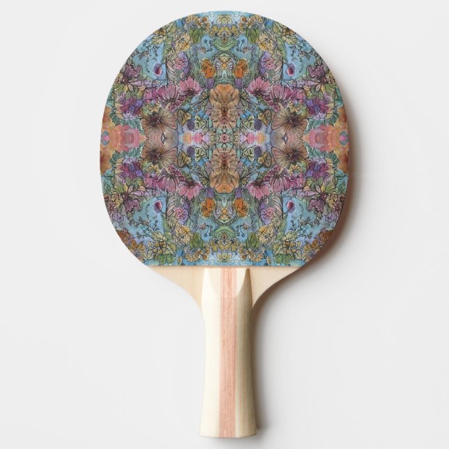 Snyggt Chic Blomsterträdgård Vattenfärgsfärg Pingisracket (Framsidan)