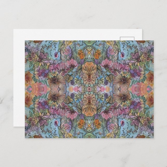 Snyggt Chic Blomsterträdgård Vattenfärgsfärg Vykort (Fram/baksida)