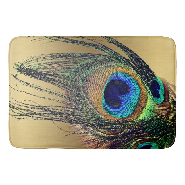 Snyggt Chic Blue Guld Peacock Feather Badrumsmatta (Framsidan)