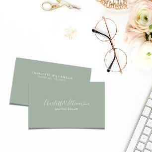 Snyggt Chic Elegant Monogram minimalistisk sage  Visitkort