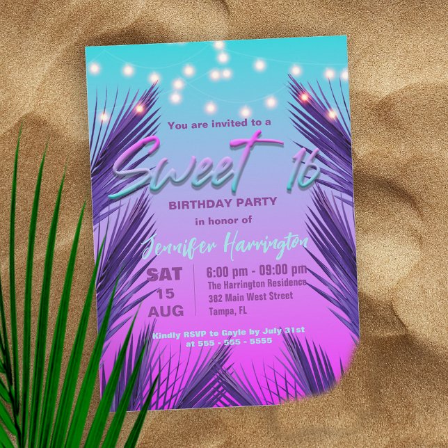 Snyggt Chic Exotic Tropical Summer Sweet 16 Inbjudningar (Skapare uppladdad)