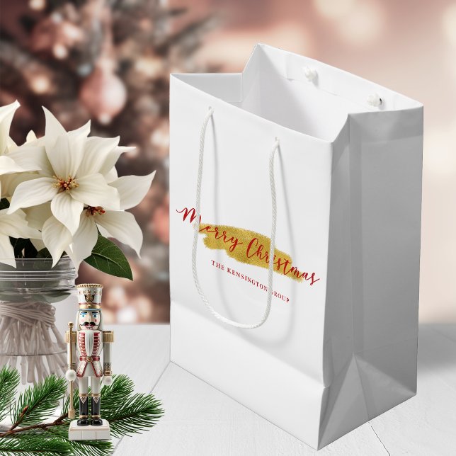 Snyggt Chic Gold Foil God jul (Stylish Chic Gold Foil Merry Christmas Medium Gift Bag)