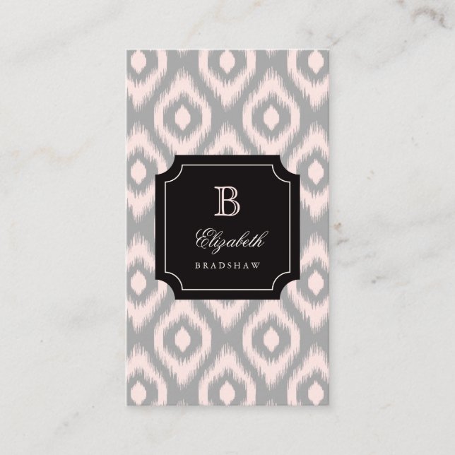 Snyggt Chic Grått  Rosa Diamond Ikat Monogram Visitkort (Framsida)
