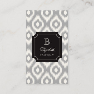 Snyggt Chic Ivory Grått Diamond Ikat Monogram Visitkort