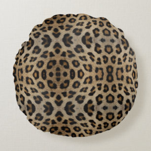 Snyggt chic leopard  päls djurtryck chic rund kudde