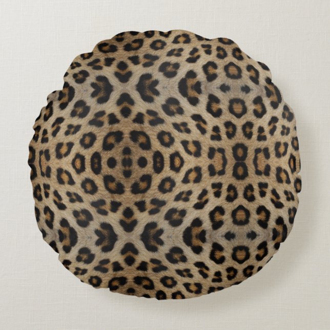 Snyggt chic leopard  päls djurtryck chic rund kudde (Framsidan)