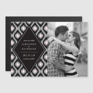 Snyggt Chic Mod Diamond Ikat Photo Save Date Magnetisk Inbjudningskort