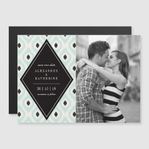 Snyggt Chic Mod Diamond Ikat Photo Save Date Magnetisk Inbjudningskort
