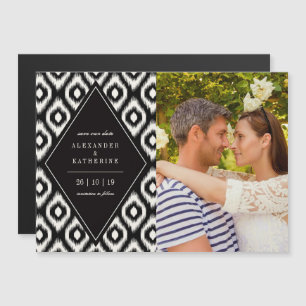 Snyggt Chic Mod Diamond Ikat Photo Save Date Magnetisk Inbjudningskort