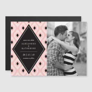 Snyggt Chic Mod Diamond Ikat Photo Save Date Magnetisk Inbjudningskort