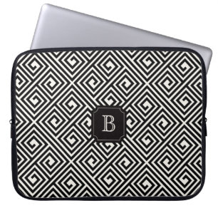 Snyggt Chic Modern Black Ivory Nyckel Monogram Laptop Sleeve