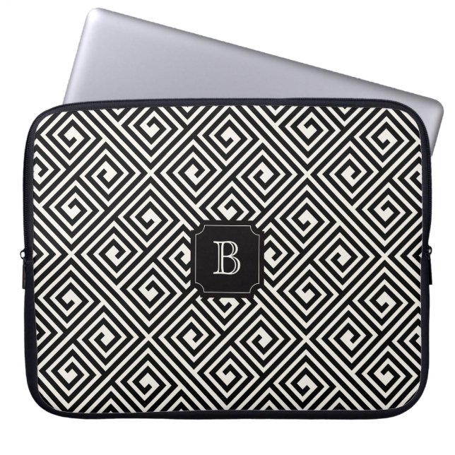 Snyggt Chic Modern Black Ivory Nyckel Monogram Laptop Sleeve (Framsidan)