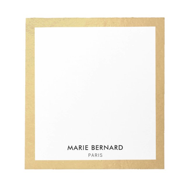 Snyggt Chic Modern Guld Gräns Personlig Anteckningsblock (Framsida)