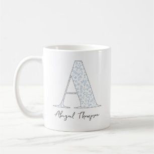 Snyggt Chic Modern monogram botaniska blå Blommigt Kaffemugg