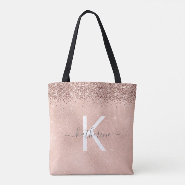 Snyggt Chic Ro Guld Monogram-skript för Glitter Tygkasse (Baksida)