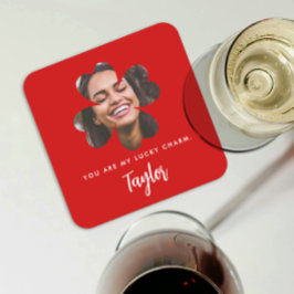 Snyggt Chic Röd Lucky In Love Irländsk Shamrock Fo Underlägg Papper Kvadrat