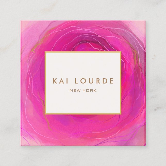 Snyggt Chic Rosa Abstrakt Vattenfärgsruta Busin Fyrkantigt Visitkort (Framsida)