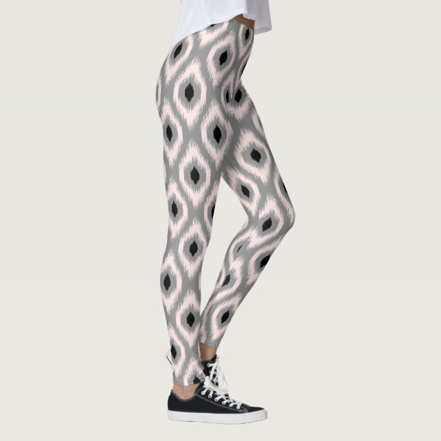 Snyggt Chic Rosa & Black Diamond Ikat Mönster Leggings (Höger)