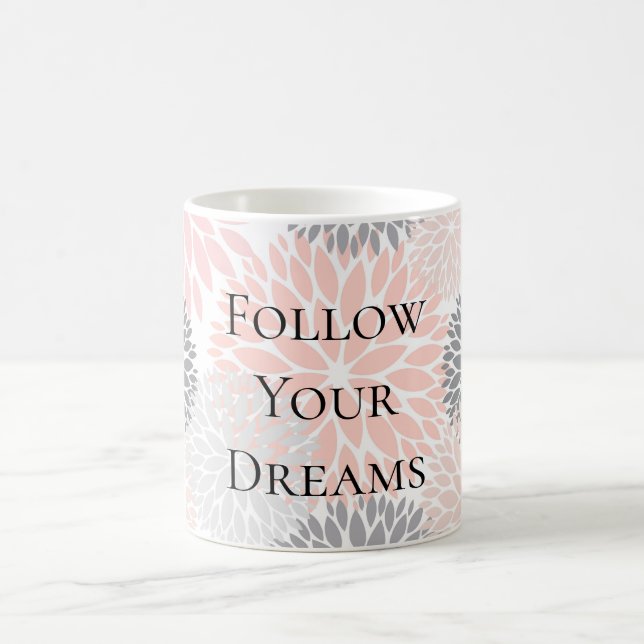 Snyggt Chic Rosa Grått Flowers Kaffemugg (Center)