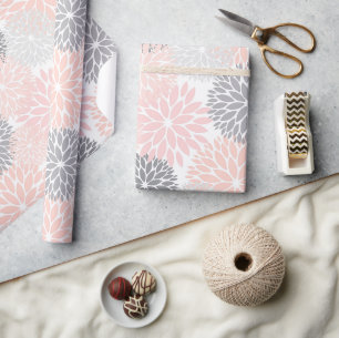 Snyggt Chic Rosa Grått Flowers Presentpapper
