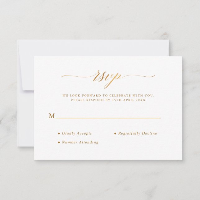 Snyggt Chic Script Calligraphy Gold Foil Bröllop OSA Kort (Framsida)
