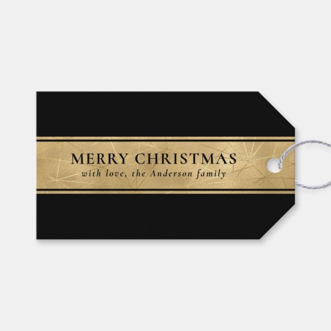 Snyggt Chic Simple Black and Faux Guld jul Presentetikett (Framsidan (Horisontell))