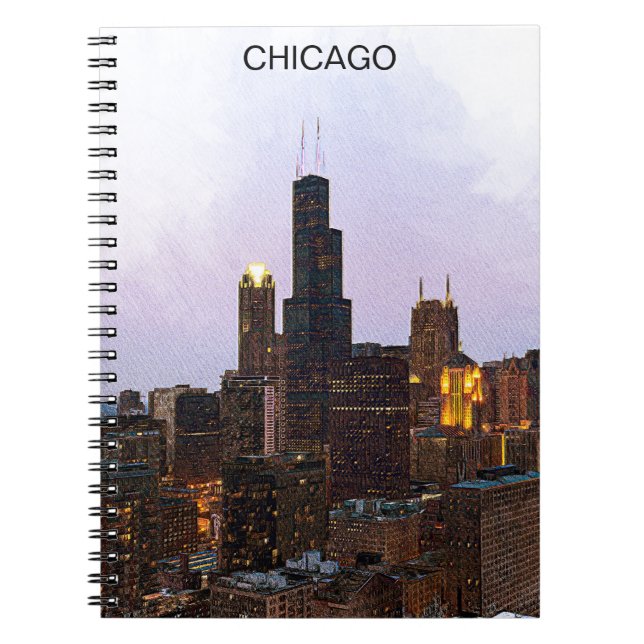 Snyggt Chicago Skyline Illustration Anteckningsbok (Framsidan)