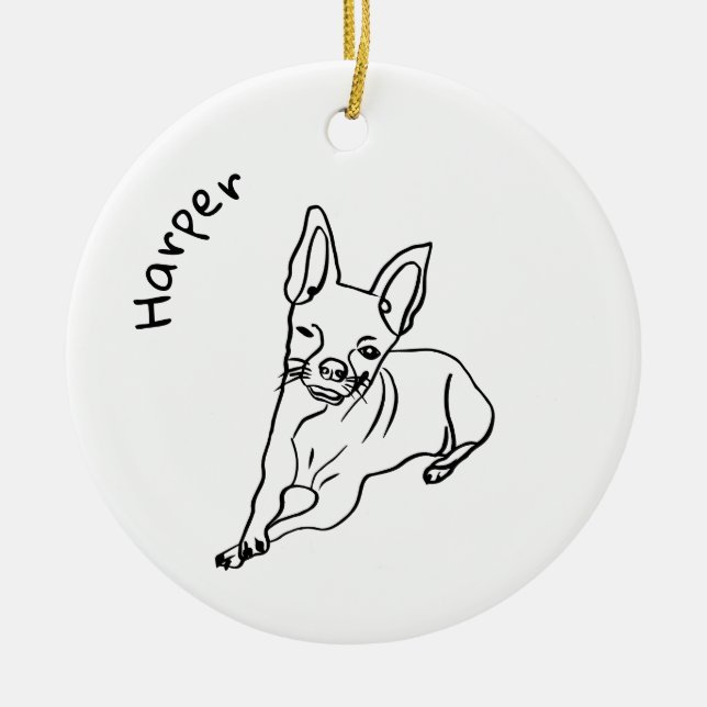 Snyggt Chihuahua: Personlig Line Art Decor Julgransprydnad Keramik (Framsidan)