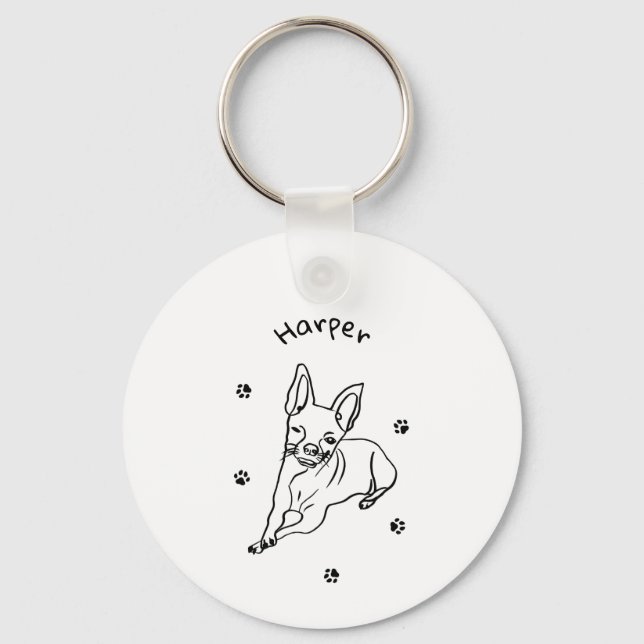 Snyggt Chihuahua: Personlig Line Art Decor Nyckelring (Framsida)