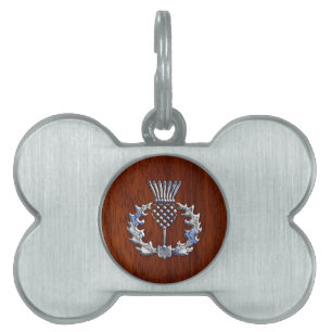 Snyggt Chrome and Mahogany Wood Scottish Thistle Namnbricka Husdjur