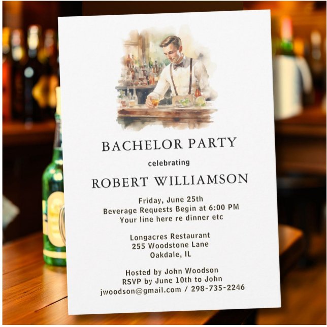 Snyggt Classic Bartender Bachelor Party Inbjudningar (Skapare uppladdad)