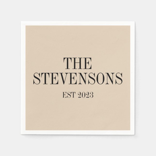 Snyggt Classic Family Efternamn - Uppst datum Beig Pappersservett (Framsidan)
