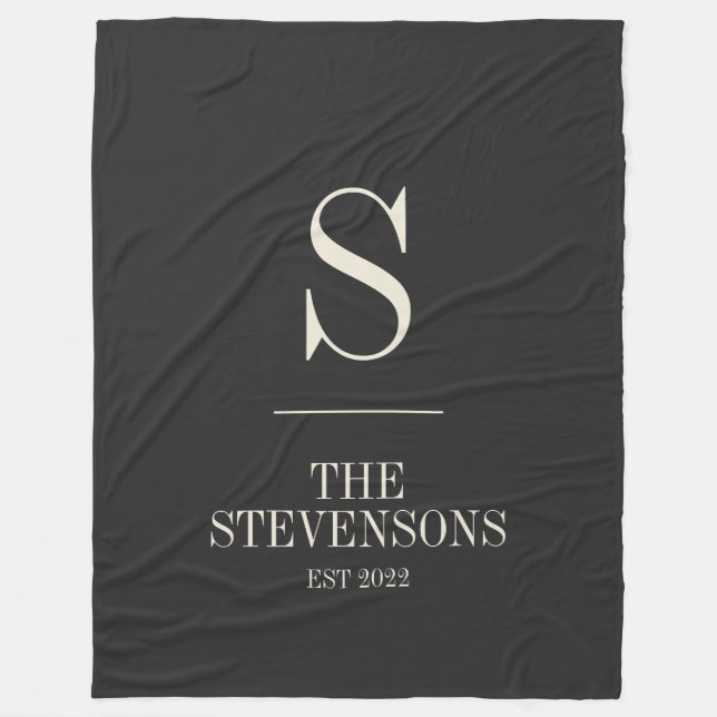 Snyggt Classic Family Monogram Est Date Black Fleecefilt (Framsidan)