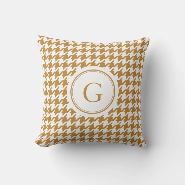 Snyggt Classic guld houndstooth med monogram Kudde (Framsida)