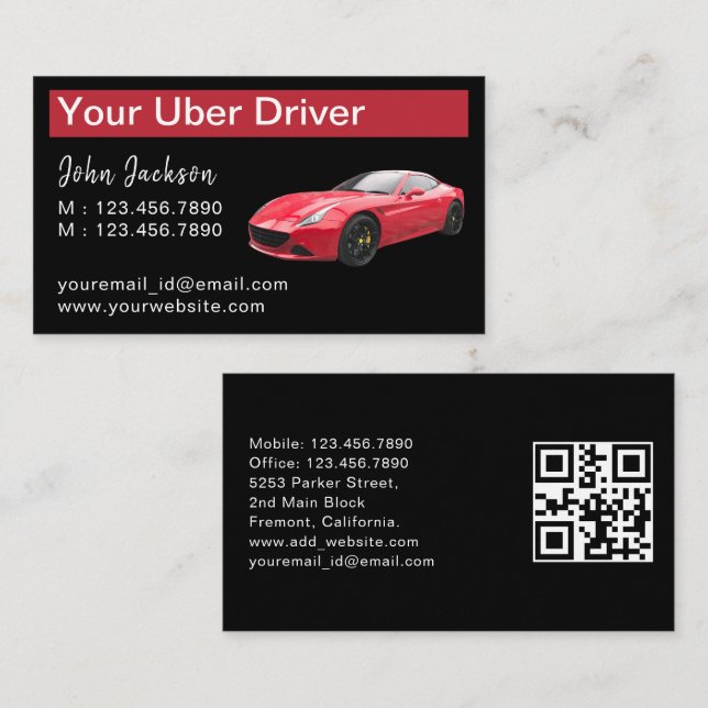 Snyggt Classy Luxury Red Car Service Uber QR-kod Visitkort (Fram/baksida)