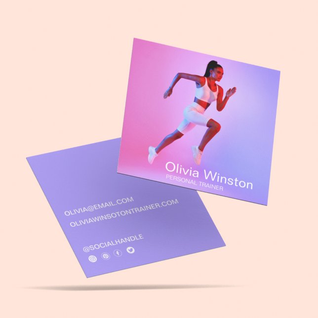 Snyggt Clean Photo Personal Trainer Coach Sports Fyrkantigt Visitkort (Skapare uppladdad)