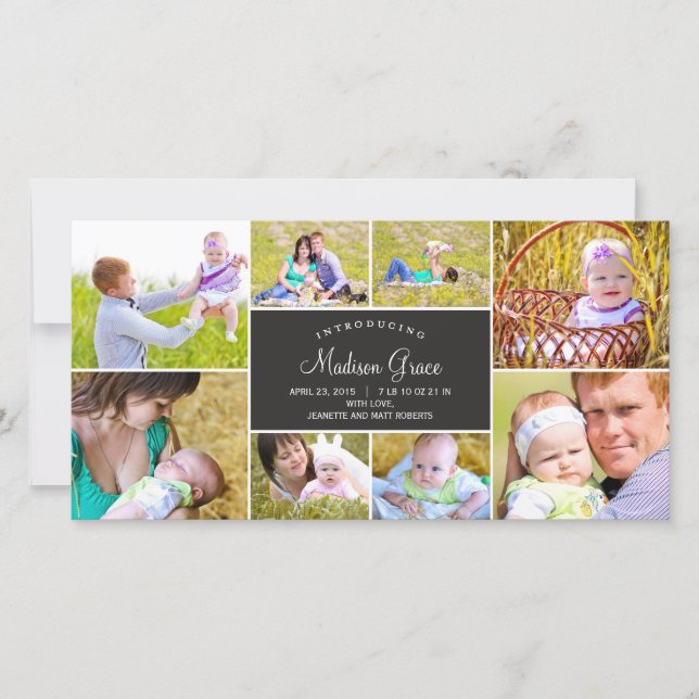 Snyggt Collage Birth Notice - Träkol Meddelande (Framsida)