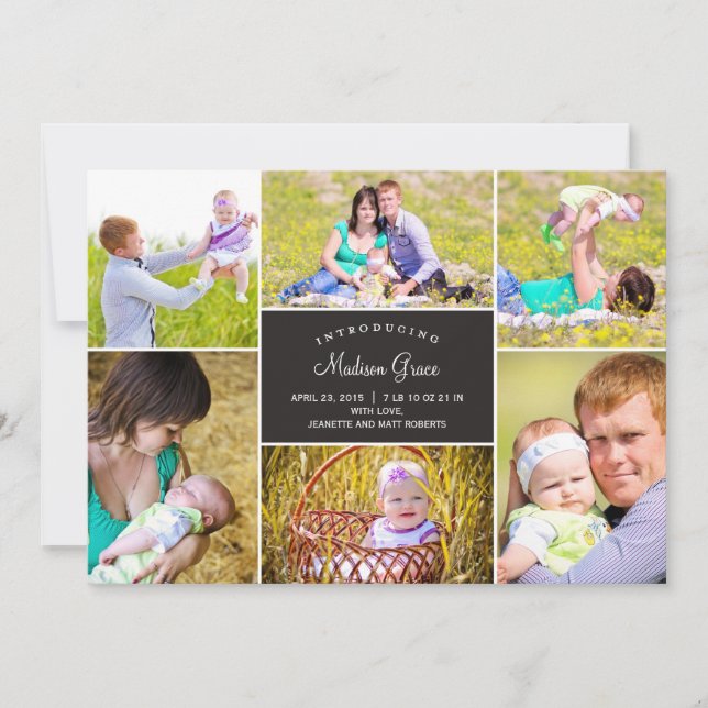 Snyggt Collage Birth Notification Meddelande (Framsida)
