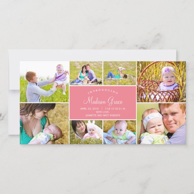 Snyggt Collage Birth Notification - Rosa Meddelande (Framsida)