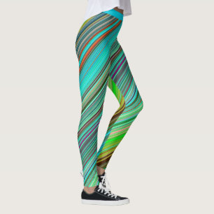 Snyggt Colorful Blue Teal Rand Mönster Yoga Leggings