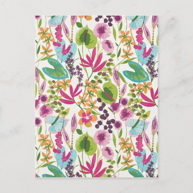 Snyggt Colorful Summer Tropical Blommönster Vykort (Framsida)